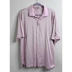 Peter Millar Polo Shirt Men's L Pink‎ Striped Ranch La Quinta Cotton Preppy Golf
